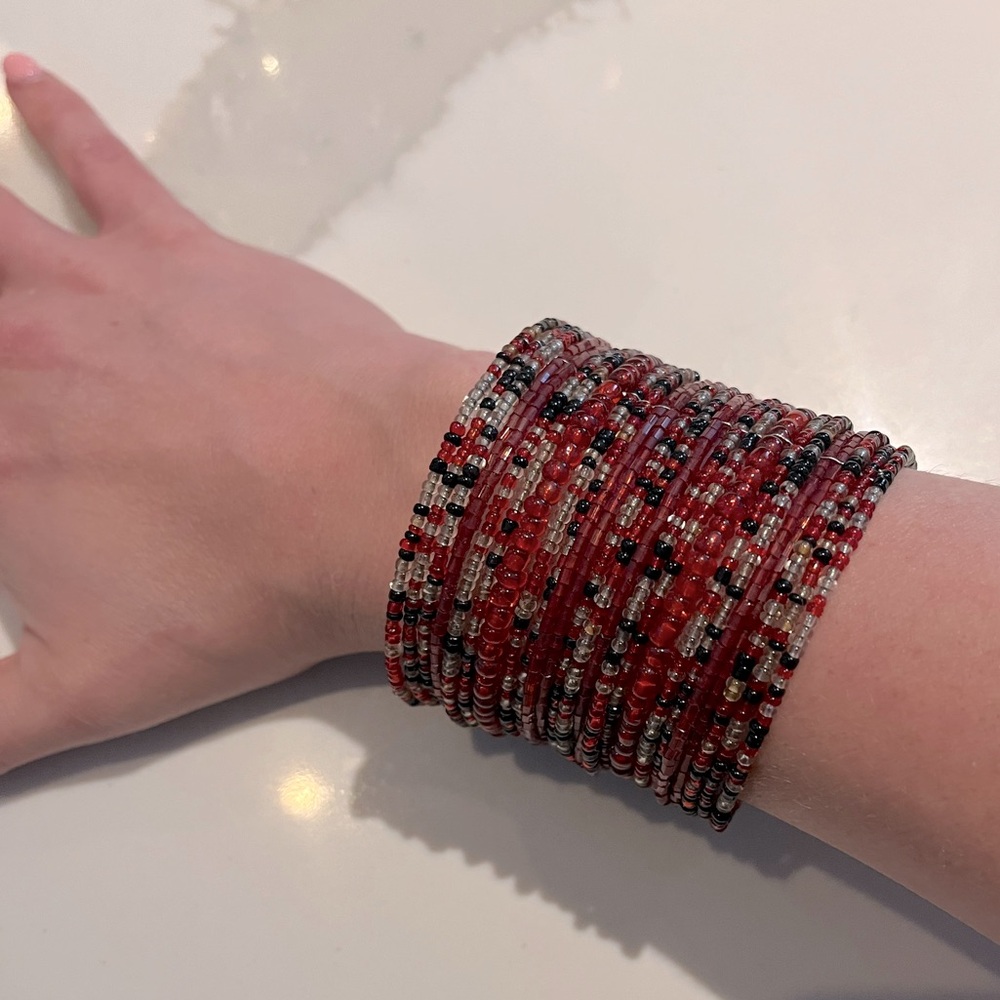 Red and Black Beaded Cuff Bracelet